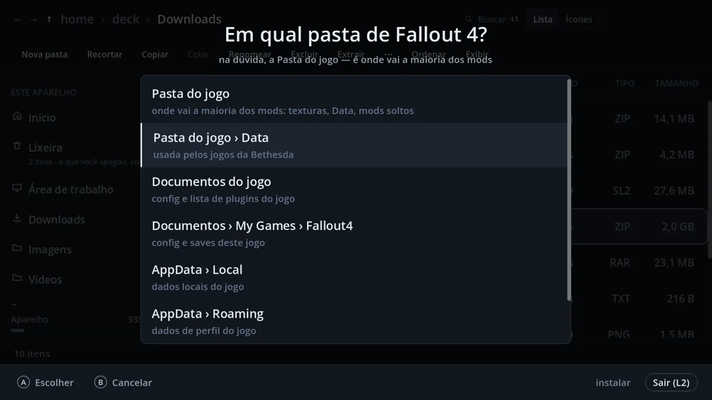ReFilMan perguntando em qual pasta do Fallout 4 colocar o arquivo
